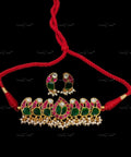 VeroniQ Trends- South Indian Kemp Stone and Sliver Kundan Choker Necklace With Peacock Motif 92.5 Sliver-Kemp Stone-Gold Plated-Wedding Jewellery-Punjabi Jewellery-South Indian-Thappa Jewellery