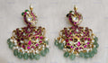 VeroniQ Trends-Ruby Pink Stone Silver Kundan Peacock Design Earrings 92.5 Silver-Gold Plated-Wedding Jewellery-Punjabi Jewellery-South Indian-Thappa Jewellery