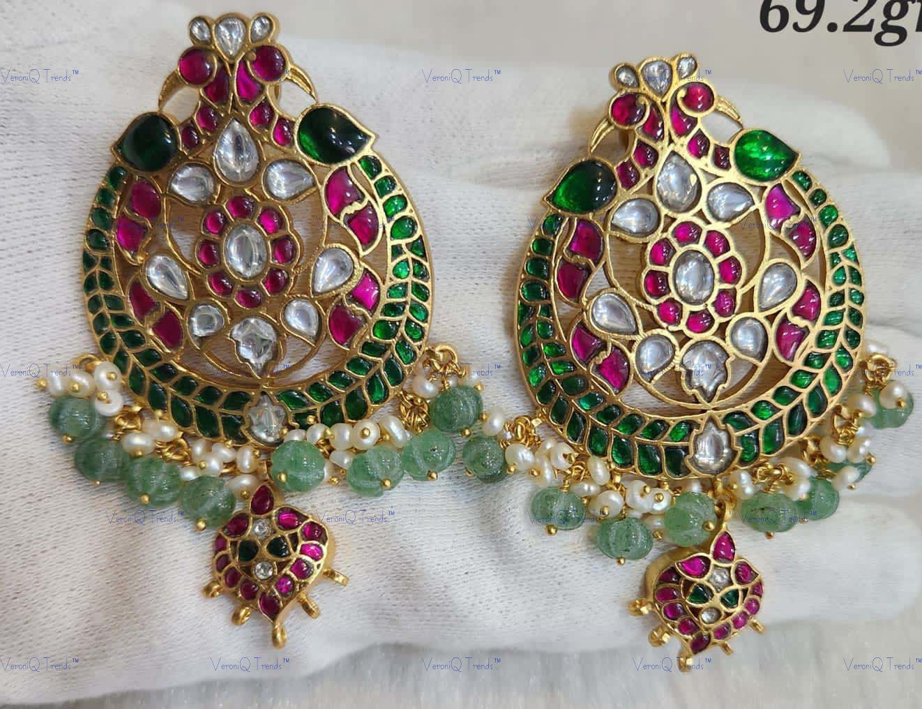 VeroniQ Trends-Kemp Stone Silver Kundan Chand bali Earrings 92.5 Silver-Gold Plated-Wedding Jewellery-Punjabi Jewellery-South Indian-Thappa Jewellery