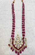 VeroniQ Trends-Elegant Victorian Ruby Beads Polki Silver Long Necklace With Peacock Motif 92.5 Silver Moissanite Diamond Polki-Gold Plated-Wedding Jewellery-Punjabi Jewellery-South Indian-Thappa Jewellery