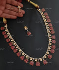 VeroniQ Trends-Victorian Lotus Design Ruby and Polki Silver Long Necklace 92.5 Silver Moissanite Diamond Polki-Ruby Stone-Gold Plated-Wedding Jewellery-Punjabi Jewellery-South Indian-Thappa Jewellery