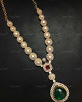 VeroniQ Trends- Victorian Emerald And Polki Long Necklace 92.5 Sliver Moissanite Diamond Polki-Emerald Stone-Gold Plated-Wedding Jewellery-Punjabi Jewellery-South Indian-Thappa Jewellery
