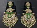 VeroniQ Trends-Traditional Victorian Elephant Motif Emerald And Polki Silver Earrings 92.5 Silver Moissanite Diamond Polki-Gold Plated-Wedding Jewellery-Punjabi Jewellery-South Indian-Thappa Jewellery