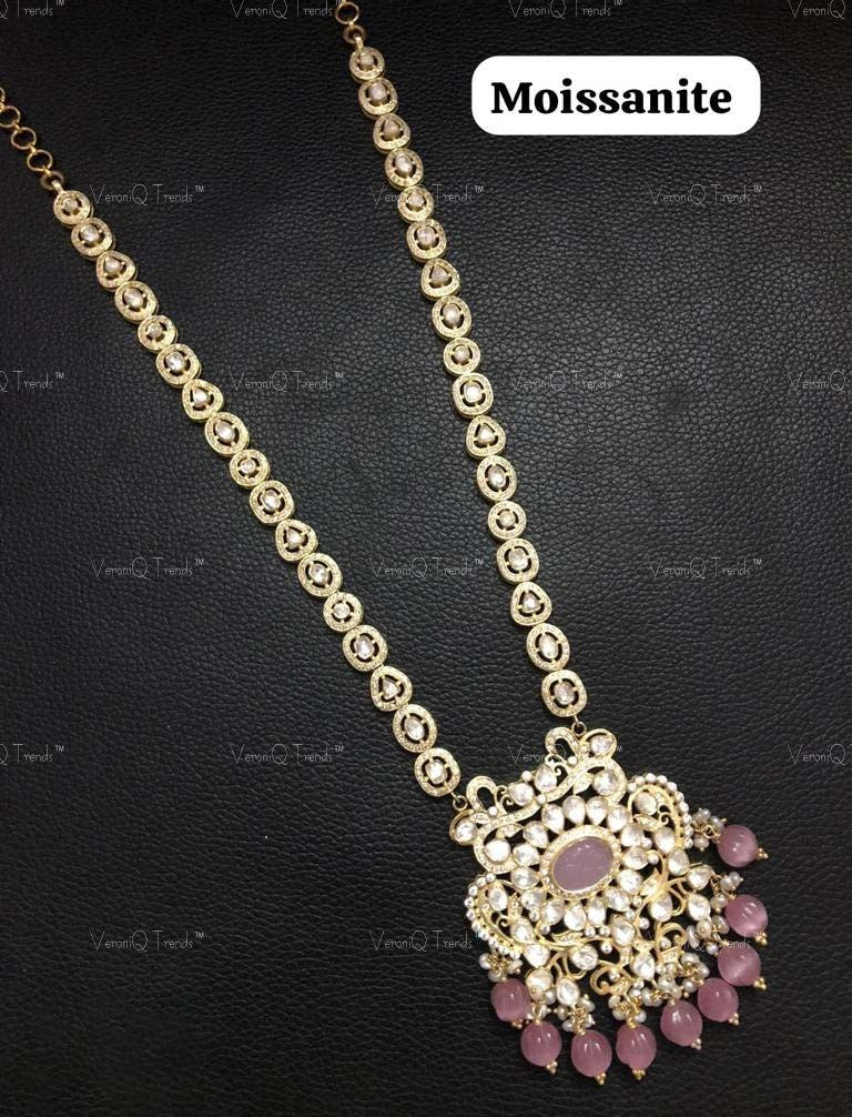 VeroniQ Trends- Victorian Ruby and Polki Long Necklace 92.5 Sliver Moissanite Diamond Polki-Ruby Stone-Gold Plated-Wedding Jewellery-Punjabi Jewellery-South Indian-Thappa Jewellery