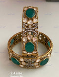 VeroniQ Trends-Victorian South Indian Emerald And Polki Openable Silver Bangles 92.5 Silver Moissanite Diamond Polki-Emerald Stone-Gold Plated-Wedding Jewellery-Punjabi Jewellery-South Indian-Thappa Jewellery