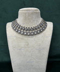 VeroniQ Trends- Victorian Pearl and Polki Choker Necklace 92.5 Sliver Moissanite Diamond Polki-Gold Plated-Wedding Jewellery-Punjabi Jewellery-South Indian-Thappa Jewellery