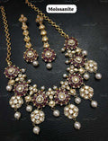 VeroniQ Trends- Victorian Ruby and Polki Necklace 92.5 Sliver Moissanite Diamond Polki-Ruby Stone-Fresh Water Pearl-Gold Plated-Wedding Jewellery-Punjabi Jewellery-South Indian-Thappa Jewellery