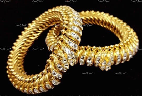 VeroniQ Trends-Sutarla Kundan Stuuded Handcrafted Gold Plated Pure Silver Bangles Silver-Gold Plated-Wedding Jewellery-Punjabi Jewellery-South Indian-Thappa Jewellery