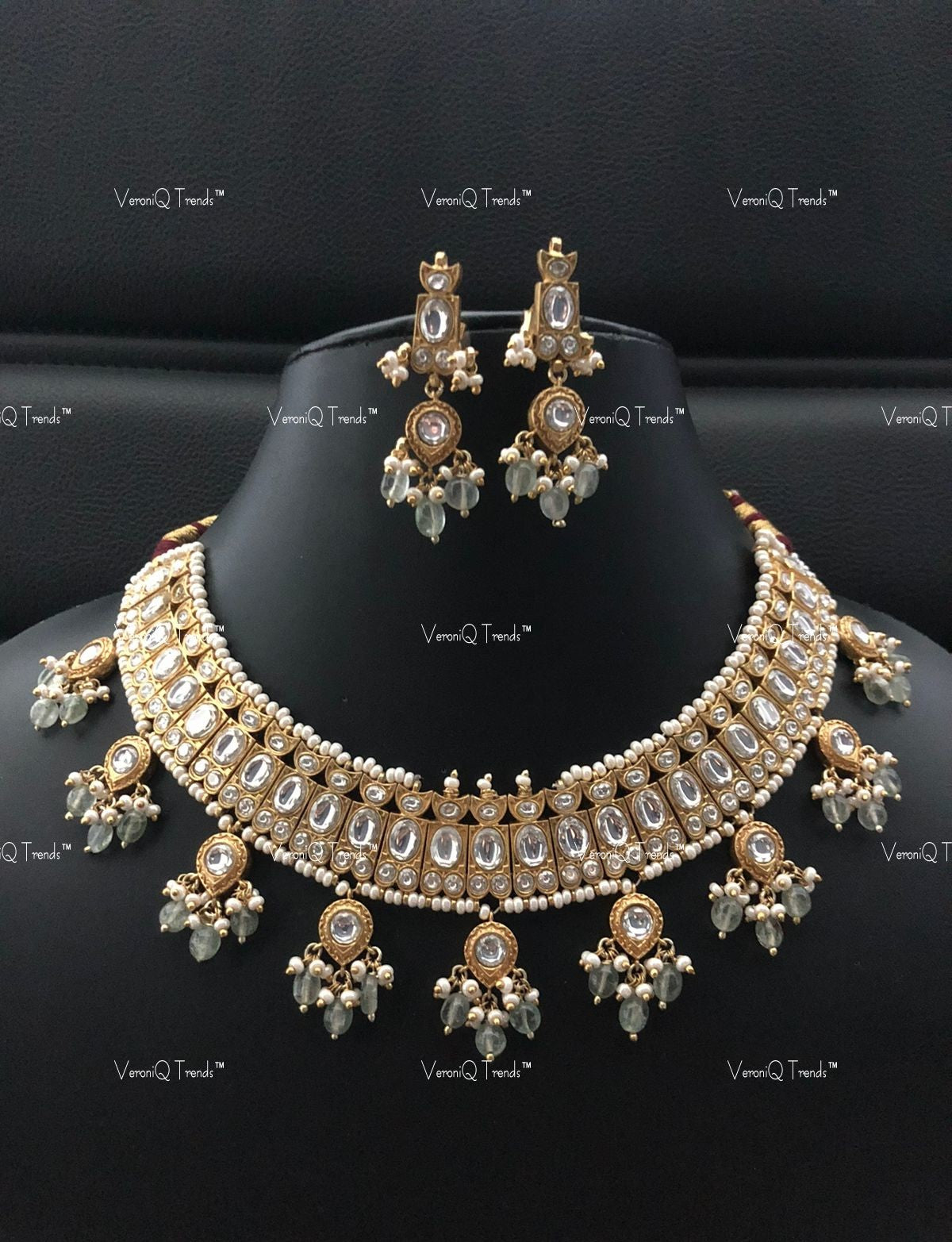 VeroniQ Trends-South Indian Sliver Kundan Choker Necklace 92.5 Sliver-Gold Plated-Wedding Jewellery-Punjabi Jewellery-South Indian-Thappa Jewellery