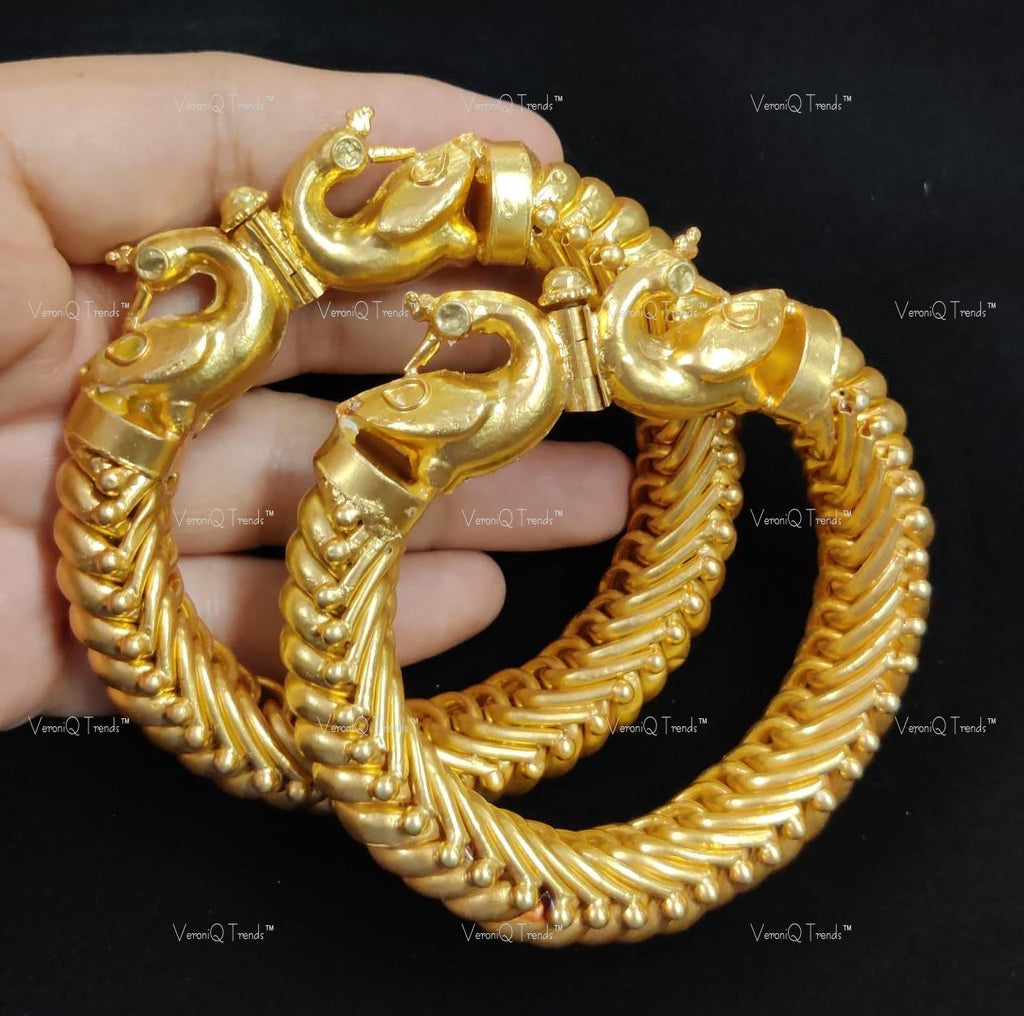 VeroniQ Trends-Gold Plated Peacock Design Silver Bangle 92.5 Sliver-Gold Plated-Wedding Jewellery-Punjabi Jewellery-South Indian-Thappa Jewellery