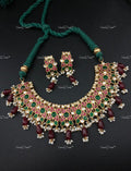 VeroniQ Trends-South Indian Jadau Ruby Pink Stone Sliver Kundan Necklace Motif 92.5 Sliver-Gold Plated-Wedding Jewellery-Punjabi Jewellery-South Indian-Thappa Jewellery