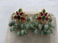 VeroniQ Trends-Green Beads Kemp Stone Silver Kundan Earrings 92.5 Silver-Gold Plated-Wedding Jewellery-Punjabi Jewellery-South Indian-Thappa Jewellery