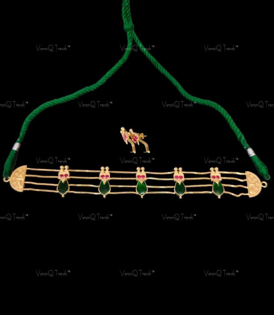 VeroniQ Trends-Emerald and Sliver Kundan Choker Necklace 92.5 Sliver-Emerald Stone-Gold Plated-Wedding Jewellery-Punjabi Jewellery-South Indian-Thappa Jewellery