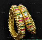 VeroniQ Trends-Sutarla Kundan Pink Green Handcrafted Gold Plated Pure Silver Bangle 92.5 Silver-Gold Plated-Wedding Jewelry-Punjabi Jewelry-South Indian-Thappa Jewelry