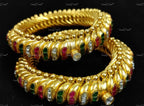 VeroniQ Trends-Sutarla Kundan Pink Green Handcrafted Gold Plated Pure Silver Bangle 92.5 Silver-Gold Plated-Wedding Jewelry-Punjabi Jewelry-South Indian-Thappa Jewelry