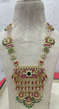 VeroniQ Trends-South Indian Kemp Stone Sliver Kundan Necklace With Peacock Motif 92.5 Sliver-Kemp Stone-Gold Plated-Wedding Jewellery-Punjabi Jewellery-South Indian-Thappa Jewellery