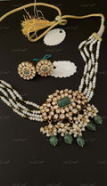 VeroniQ Trends-Victorian Multistrand Pearl Beaded Emerald And Polki Silver Choker Necklace 92.5 Silver Moissanite Diamond Polki-Emerald Stone-Gold Plated-Wedding Jewellery-Punjabi Jewellery-South Indian-Thappa Jewellery