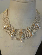 VeroniQ Trends-Multistrand Pearl And Sliver Kundan Choker Necklace 92.5 Sliver-Fresh Water Pearl-Gold Plated-Wedding Jewelry-Punjabi Jewelry-South Indian-Thappa Jewelry
