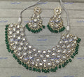 VeroniQ Trends-Gold Plated Heavy Polki And Emerald Green Beads Choker Necklace Polki-Gold Plated-Wedding Jewellery-Punjabi Jewellery-South Indian-Thappa Jewellery
