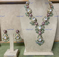VeroniQ Trends-Victorian Bridal Emerald Beads And Polki Long Silver Necklace 92.5 Silver Moissanite Diamond Polki-Gold Plated-Wedding Jewellery-Punjabi Jewellery-South Indian-Thappa Jewellery