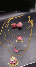 VeroniQ Trends-Elegant Gold Plated Chain Necklace with Moon Pendant Sliver Kundan and Kemp Stone-Gold Plated-Wedding Jewellery-Punjabi Jewellery-South Indian-Thappa Jewellery
