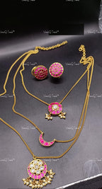 VeroniQ Trends-Elegant Gold Plated Chain Necklace with Moon Pendant Sliver Kundan and Kemp Stone-Gold Plated-Wedding Jewelry-Punjabi Jewelry-South Indian-Thappa Jewelry