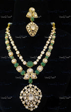 VeroniQ Trends-Victorian Double Line Emerald Ruby And Polki Silver Necklace 92.5 Silver Moissanite Diamond Polki-Gold Plated-Wedding Jewelry-Punjabi Jewelry-South Indian-Thappa Jewelry