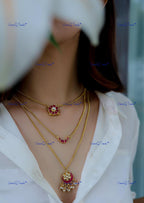 VeroniQ Trends-Elegant Gold Plated Chain Necklace with Moon Pendant Sliver Kundan and Kemp Stone-Gold Plated-Wedding Jewelry-Punjabi Jewelry-South Indian-Thappa Jewelry
