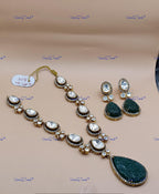 VeroniQ Trends-Victorian Carved Pendant And Polki Necklace 92.5 Sliver Moissanite Diamond Polki-Gold Plated-Wedding Jewelry-Punjabi Jewelry-South Indian-Thappa Jewelry