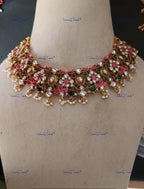VeroniQ Trends-South Indian Long Sliver Kundan and Kemp Stone Necklace-92.5 Sliver-Gold Plated-Wedding Jewelry-Punjabi Jewelry-South Indian-Thappa Jewelry