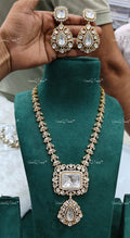 VeroniQ Trends-Gold Plated Diamond Look Polki Princess Pendant Necklace Polki-Gold Plated-Wedding Jewellery-Punjabi Jewellery-South Indian-Thappa Jewellery