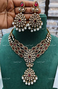 VeroniQ Trends-Bridal Ruby Pink Multi-Layer Polki Princess Necklace Polki-Ruby Stone-Fresh Water Pearl-Gold Plated-Wedding Jewellery-Punjabi Jewellery-South Indian-Thappa Jewellery