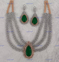 VeroniQ Trends-Bridal Multi Layer Polki And Emerald Long Necklace Polki-Emerald Stone-Gold Plated-Wedding Jewellery-Punjabi Jewellery-South Indian-Thappa Jewellery