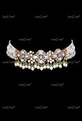 VeroniQ Trends-Multistrand Polki And Pearl Choker Silver Necklace 92.5 Silver Moissanite Diamond Polki-Gold Plated-Wedding Jewellery-Punjabi Jewellery-South Indian-Thappa Jewellery
