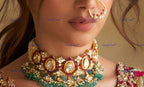 VeroniQ Trends-Traditional Kemp Stone Pachi Kundan Choker Necklace Pachi Kundan-Gold Plated-Wedding Jewelry-Punjabi Jewelry-South Indian-Thappa Jewelry