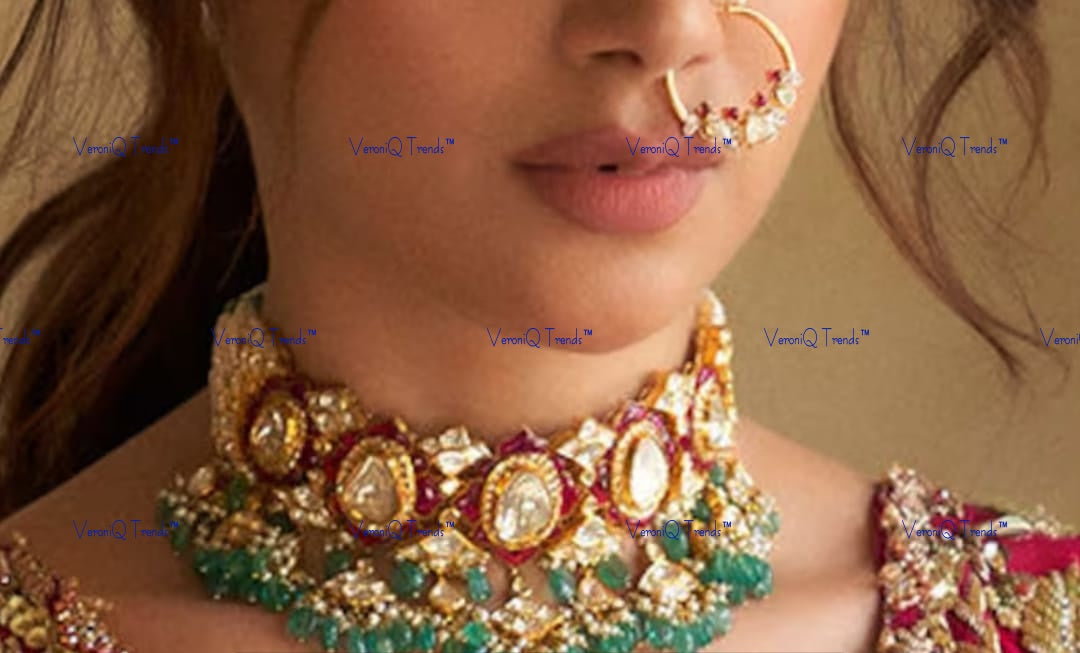VeroniQ Trends-Traditional Kemp Stone Pachi Kundan Choker Necklace Pachi Kundan-Gold Plated-Wedding Jewellery-Punjabi Jewellery-South Indian-Thappa Jewellery