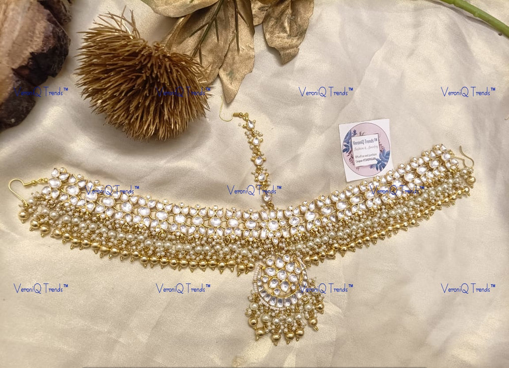 VeroniQ Trends-Traditional Rajwadi Style Pachi Kundan Matha Patti Pachi Kundan-Gold Plated-Wedding Jewellery-Punjabi Jewellery-South Indian-Thappa Jewellery