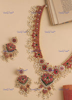 VeroniQ Trends-South Indian Peacock Design Kemp Stone Pachi Kundan Long Necklace Pachi Kundan-Gold Plated-Wedding Jewelry-Punjabi Jewelry-South Indian-Thappa Jewelry