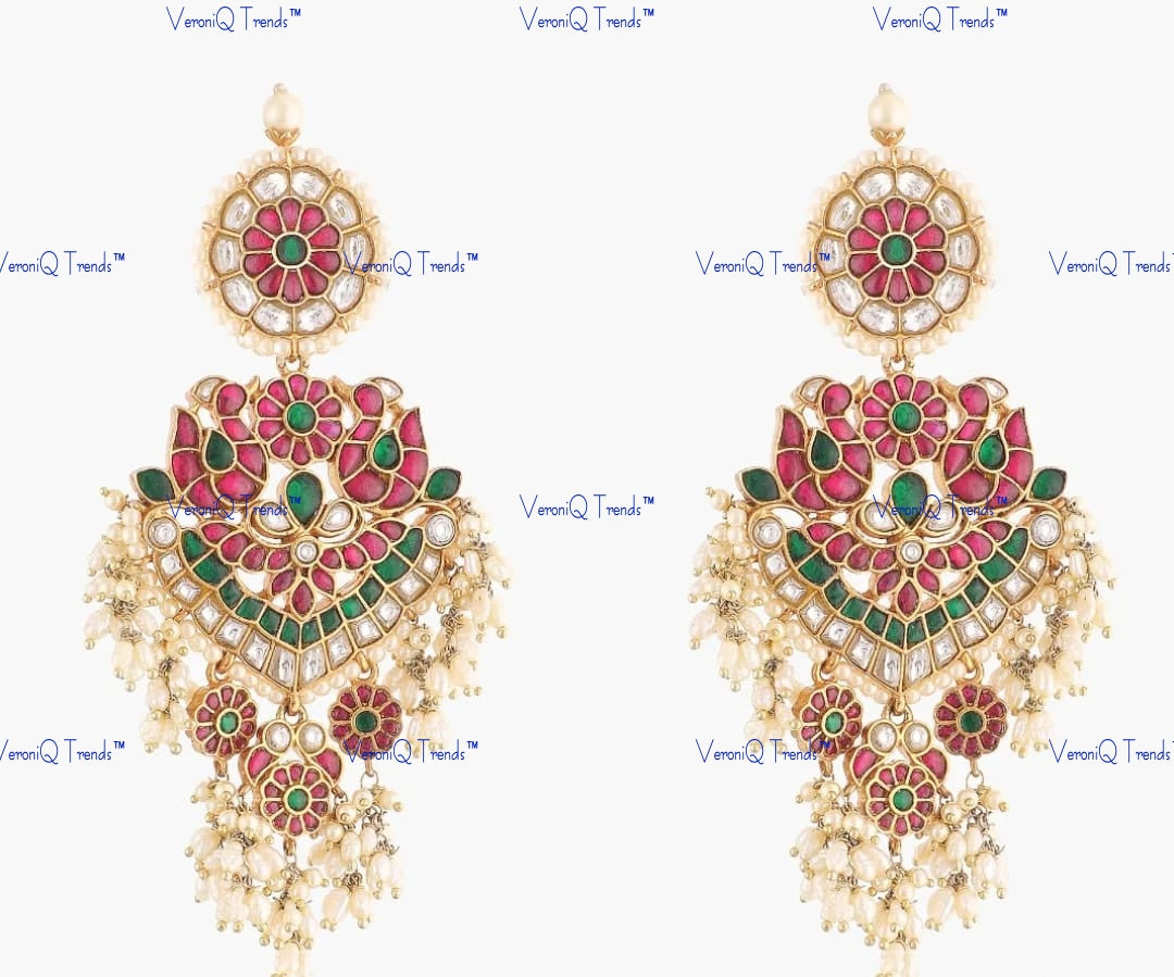 VeroniQ Trends-South Indian Peacock Design Kemp Stone Pachi Kundan Long Necklace Pachi Kundan-Gold Plated-Wedding Jewellery-Punjabi Jewellery-South Indian-Thappa Jewellery