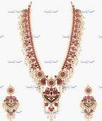 VeroniQ Trends-South Indian Peacock Design Kemp Stone Pachi Kundan Long Necklace Pachi Kundan-Gold Plated-Wedding Jewelry-Punjabi Jewelry-South Indian-Thappa Jewelry
