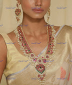 VeroniQ Trends-South Indian Peacock Design Kemp Stone Pachi Kundan Long Necklace Pachi Kundan-Gold Plated-Wedding Jewelry-Punjabi Jewelry-South Indian-Thappa Jewelry