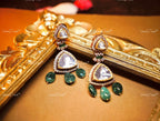 VeroniQ Trends-Victorian Emerald Green Beads And Polki Silver Choker Necklace 92.5 Silver Moissanite Diamond Polki-Gold Plated-Wedding Jewelry-Punjabi Jewelry-South Indian-Thappa Jewelry