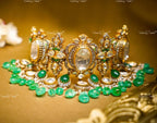 VeroniQ Trends-Victorian Emerald Green Beads And Polki Silver Choker Necklace 92.5 Silver Moissanite Diamond Polki-Gold Plated-Wedding Jewelry-Punjabi Jewelry-South Indian-Thappa Jewelry