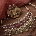 VeroniQ Trends-Emerald Green Pumpkin Beads And Pearl Polki Necklace Polki-Gold Plated-Wedding Jewellery-Punjabi Jewellery-South Indian-Thappa Jewellery