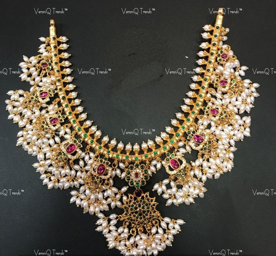 VeroniQ Trends-South Indian Gold Plated Silver Kundan Necklace Silver Kundan-Gold Plated-Wedding Jewellery-Punjabi Jewellery-South Indian-Thappa Jewellery