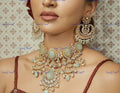 VeroniQ Trends-Mint Green Pumpkin Beads And Polki Choker Necklace Polki-Gold Plated-Wedding Jewellery-Punjabi Jewellery-South Indian-Thappa Jewellery