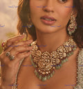 VeroniQ Trends-Traditional Peacock Design Pachi Kundan Necklace with Green Beads Pachi Kundan-Gold Plated-Wedding Jewellery-Punjabi Jewellery-South Indian-Thappa Jewellery