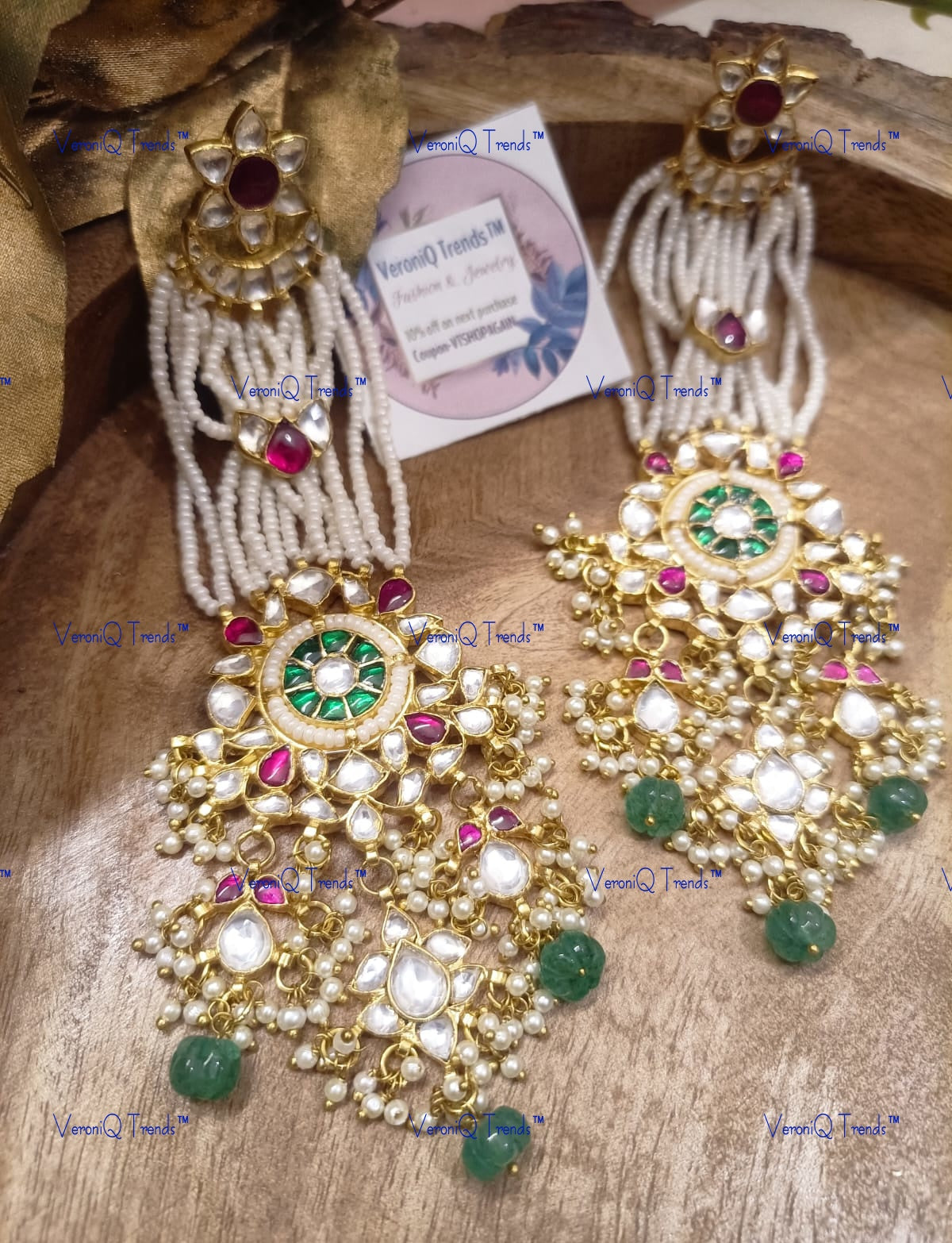 VeroniQ Trends-Traditional Passa Design Pachi Kundan Chandbali Earrings Pachi Kundan-Gold Plated-Wedding Jewellery-Punjabi Jewellery-South Indian-Thappa Jewellery