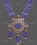 VeroniQ Trends-Victorian Sapphire And Polki Silver Necklace With Peacock Motif 92.5 Silver Moissanite Diamond Polki-Sapphire Stone-Gold Plated-Wedding Jewellery-Punjabi Jewellery-South Indian-Thappa Jewellery