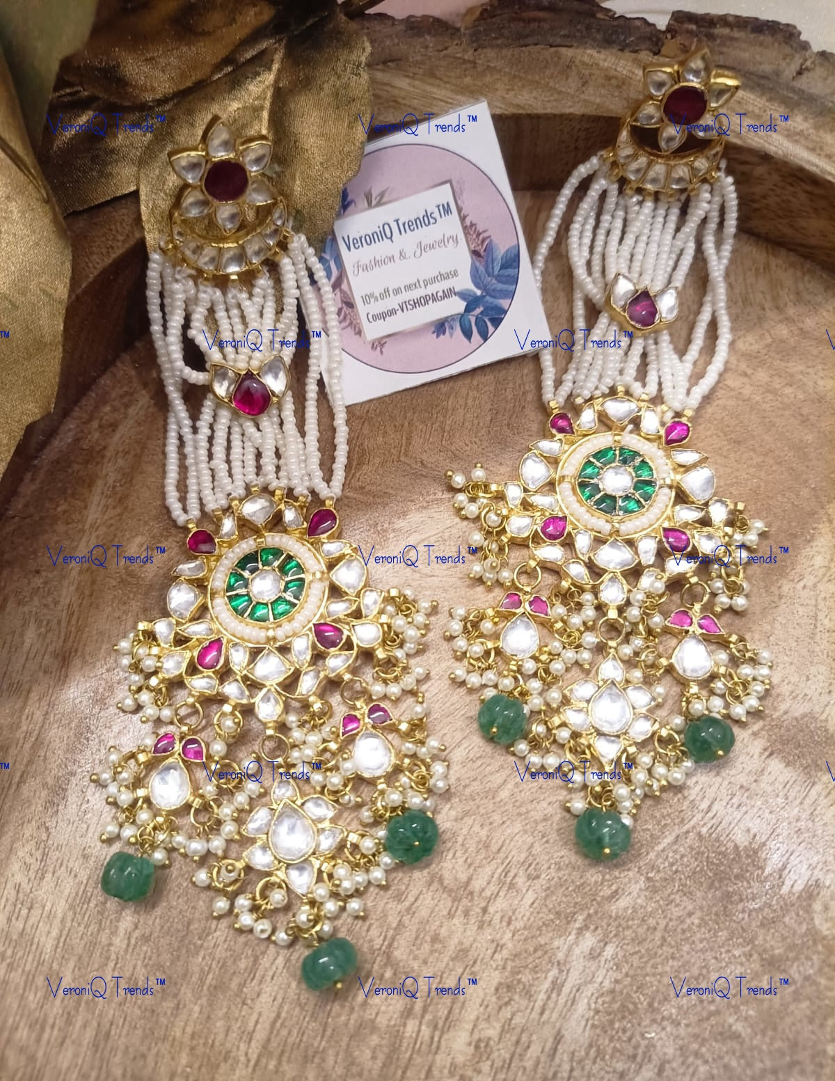 VeroniQ Trends-Traditional Passa Design Pachi Kundan Chandbali Earrings Pachi Kundan-Gold Plated-Wedding Jewellery-Punjabi Jewellery-South Indian-Thappa Jewellery